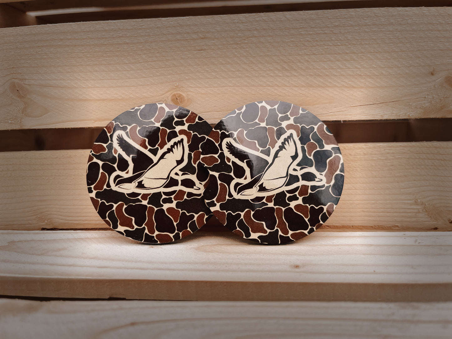 Old School Camo Mallard Car Coaster Set