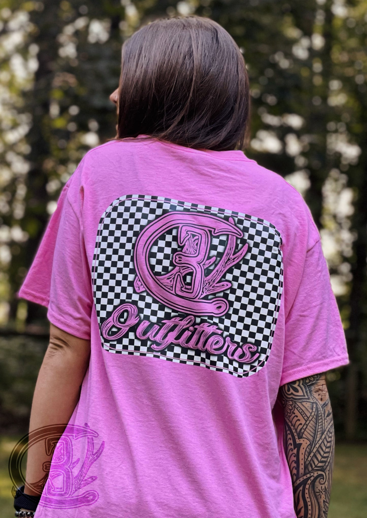 Retro Checkered Print Brand Tee